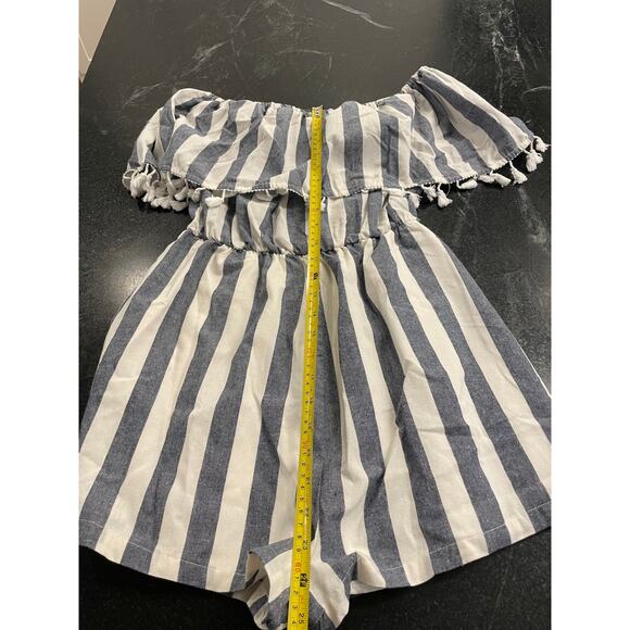 Shein Unity Stripe fringe trim Bardot Romper MED - Picture 3 of 7